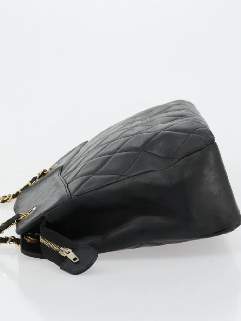 CHANEL Matelasse Chain Shoulder Bag Lamb Skin Black Gold CC Auth bs35173